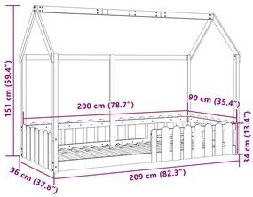 Estrutura de cama infantil formato casa 90x200 cm pinho maciço