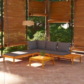 vidaXL 3 pcs conj. lounge de jardim c/ almofadões cinza-escuro acácia