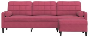 Sofá de 3 lugares com apoio de pés 210 cm veludo vermelho tinto