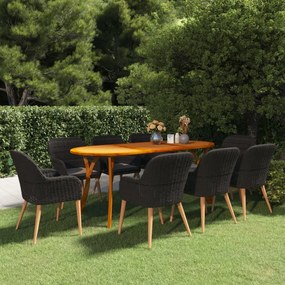 vidaXL 9 pcs conjunto de jantar para jardim preto