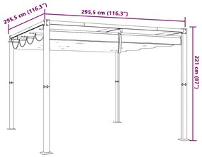 Gazebo de jardim com teto retrátil 3x3 m aço cinza