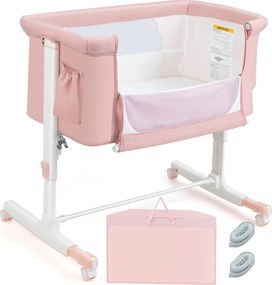 Berço infantil 3 em 1 com colchão 5 alturas ajustável 10° de inclinação 10° de bolsa lateral Berço de transporte portátil para bebés 86 x 63 x 81 cm R