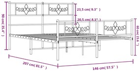 Estrutura de cama com cabeceira e pés 140x200 cm metal branco