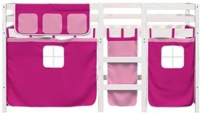 Cama alta p/ criança c/ cortinas 90x190 cm pinho maciço rosa