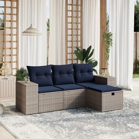 vidaXL 4 pcs conjunto sofás p/ jardim c/ almofadões vime PE cinzento