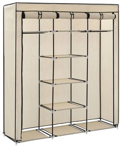 Roupeiro c/ compartimentos e varões 150x45x175 cm tecido creme
