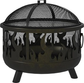 Outsunny Lareira / fogueira, incl. protetor de faíscas, 1 gancho para atiçar, Ø61,5 cm x 52 cm, Preto | Aosom Portugal