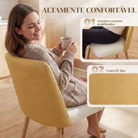 Conjunto de 2 Cadeiras de Cozinha (MESA NÃO INCLUIDA) com Encosto em PU Pernas de Aço e Assento Almofadado 47,5x57x84 cm Castanho e Bege