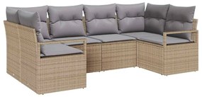 Sofá de Jardim em 6 Peças com Almofadas Bege em Rattan Sintético