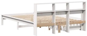 Cama com estante sem colchão 140x190 cm pinho maciço branco