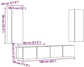 armários de TV montados na parede 4 pcs madeira velha