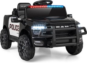 Carro Elétrico Infantil de Polícia, 96,5 x 61 x 48,5 cm, Com Comando à Distância, Preto e branco