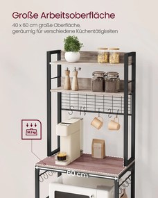 Armario de cozinha com tomadas e 14 ganchos 40 x 60 x 170 cm greige-preto