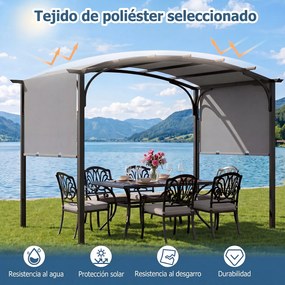 Pérgola Retrátil de Exterior, 305 x 242 x 233 cm, Teto Arqueado, Cinzento