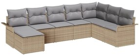 Conjunto de Sofá de Jardim 8 Peças com Almofadas Bege em Rattan Sintét