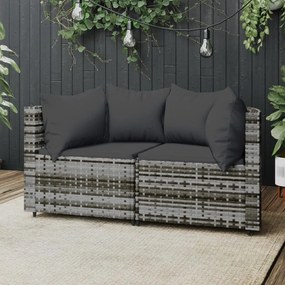 vidaXL Sofás de canto p/ jardim c/ almofadões 2 pcs vime PE cinzento