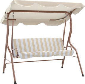 Outsunny Balanço de Jardim 3 Lugares Teto impermeabilizado Inclinação ajustável Almofadas Assento Encosto castanho, creme riscado | Aosom Portugal