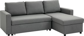 HOMCOM Sofá de Canto com Função de Dormir Baú Chaise Longue Sofá-Cama Sofá de Tecido em L Aspeto Linho Cinza Claro 211,5 x 146 x 85 cm | Aosom Portugal