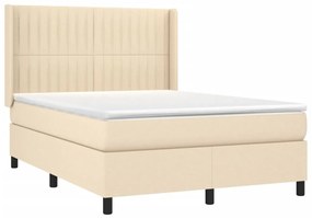 Cama box spring c/ colchão e LED 140x190 cm tecido cor creme