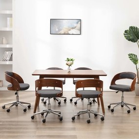vidaXL Cadeiras de jantar 6 pcs madeira curvada e tecido cinzento