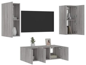 vidaXL 4 pcs móveis parede p/ TV c/ LEDs deriv. madeira cinza sonoma
