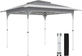 Outsunny Tenda Dobrável 3,5x3,5 m Pop-up com Altura Ajustável 3 Níveis Teto Duplo Fecho Central e Bolsa UPF50+ Cinzento | Aosom Portugal