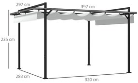 Pérgola 3x4 Pérgola de Jardim com Teto Retrátil de Poliéster e 12 Orifícios de Drenagem Branco