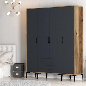 Guarda-roupa Kumsal STS – Nogueira e Antracite – 160x47,5x201,4 cm