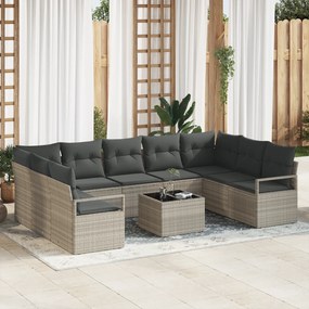 Conjunto de Sofá de Jardim vidaXL de 10 Peças com Almofadas Cinza Poli