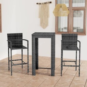 vidaXL 3 pcs conj, de bar exterior c/ apoio de braços vime PE cinzento