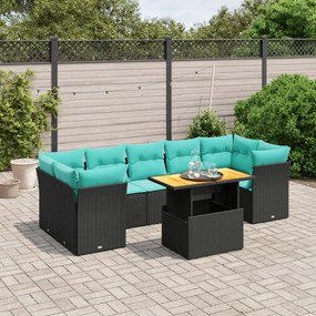 vidaXL 8 pcs conjunto de sofás p/ jardim c/ almofadões vime PE preto