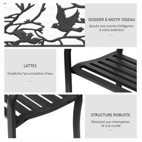 Banco de jardim de 3 lugares 127 x 60 x 85 cm, estilo rústico-chique, para varanda, terraço ou pátio, metal com revestimento epóxi anticorrosivo, pret