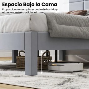 Estrutura de cama 211 x 141 x 109 cm com cabeceira acolchoada (COLCHÃO NÃO INCLUIDO), estrado de ripas de madeira cinza
