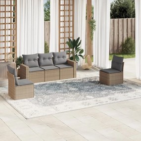 5 pcs conjunto de sofás p/ jardim com almofadões vime PE bege