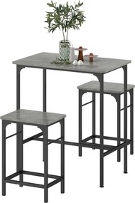 Conjunto de mesa de bar com 2 bancos, estrutura em aço para cozinha, sala de jantar e sala de estar, cinzento