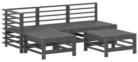 5pcs conjunto lounge jardim com almofadões madeira maciça cinza