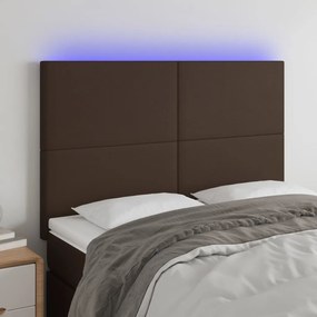 vidaXL Cabeceira cama c/ LED couro artif. 144x5x118/128 cm castanho