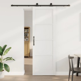 vidaXL Porta Deslizante com Conjunto de Ferragens Branca 78x232 cm Madeira Maciça de Pinheiro