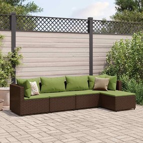 vidaXL 5 pcs conjunto lounge jardim c/ almofadões vime PE castanho