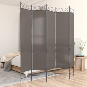 vidaXL Biombo/divisória com 5 painéis 200x200 cm tecido antracite