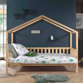 Cama infantil de Casa DALLAS 90x200 Com Ripas e Estrado e com Colchão NATURAL