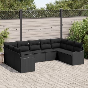 Conjunto de Sofá de Jardim vidaXL 9 Peças com Almofadas Preto Vime Pol