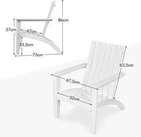 Cadeira de jardim ergonómica de madeira de acácia Adirondack com braços 69 x 73 x 85 cm Branca