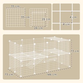 Recinto de Metal para Pequenos Animais de Estimação (ACESSORIOS NÃO INCLUIDOS) com 36 Painéis Desmontável DIY 146x73x73 cm Branco