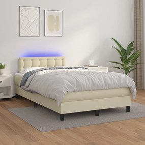 vidaXL Cama box spring c/ colchão/LED 120x200cm couro artificial creme
