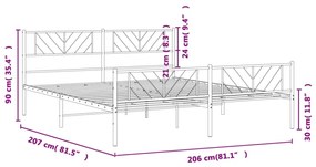 Estrutura de cama com cabeceira e pés 200x200 cm metal branco