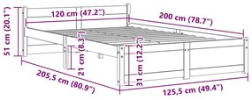 Estrutura de cama 120x200 cm madeira maciça branco