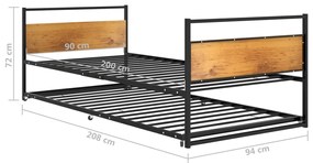 Estrutura de cama de puxar 90x200 cm metal preto