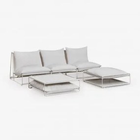 Conjunto De Jardim Com Sofá Modular De 3 Peças, Mesa Auxiliar E Puff Conversíveis Amaro Gardénia Branco - Sklum