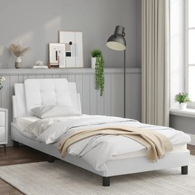 Estrutura de cama c/ cabeceira couro artificial 90x190cm branco